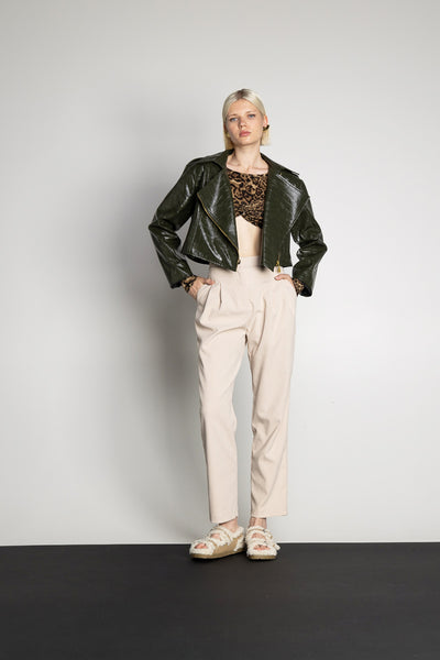 Lush Croco Olive Biker Jacket