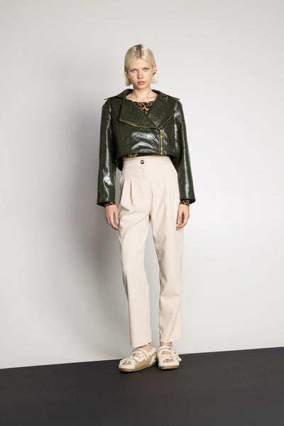 Lush Croco Olive Biker Jacket