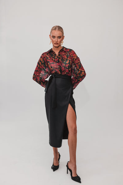 Vegan leather polymorphic midi skirt