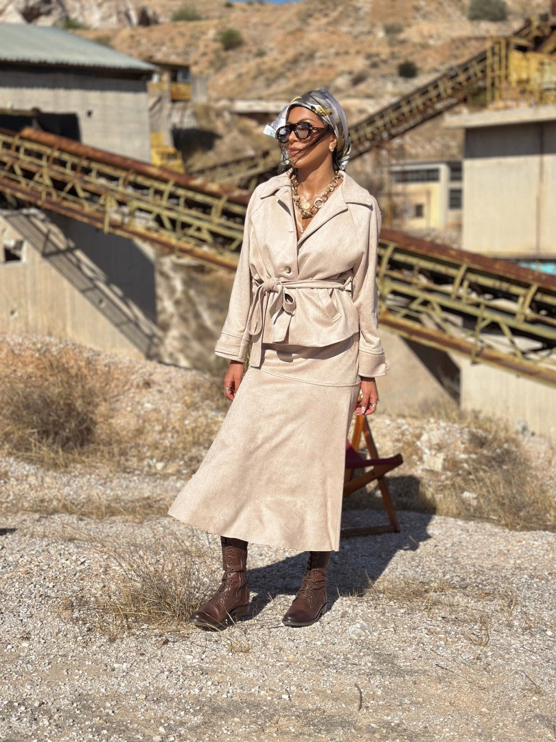 Beige Suede Skirt