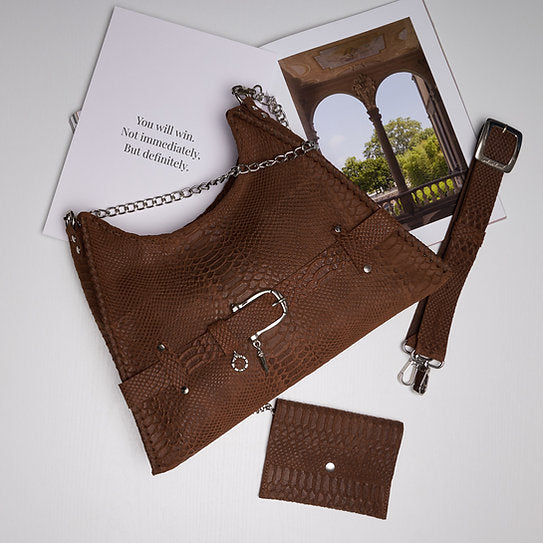 Together in electric dreams" shoulder bag, chocolate suede