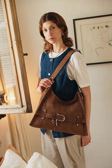 Together in electric dreams" shoulder bag, chocolate suede