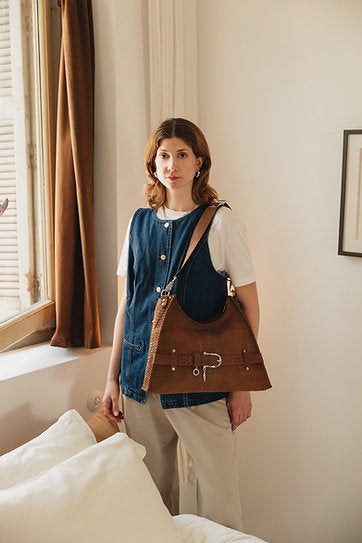 Together in electric dreams" shoulder bag, chocolate suede
