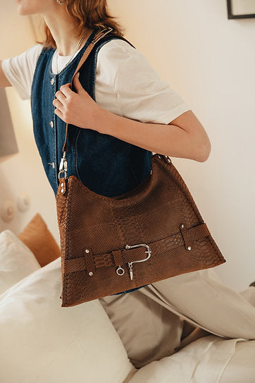 Together in electric dreams" shoulder bag, chocolate suede