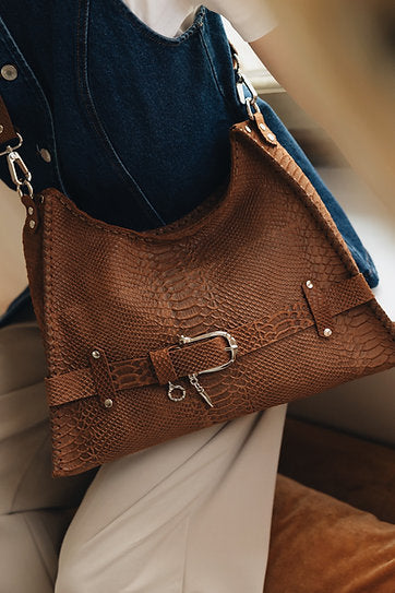 Together in electric dreams" shoulder bag, chocolate suede