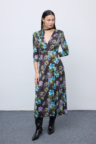 Mocha Bloom Midi Jersey Dress