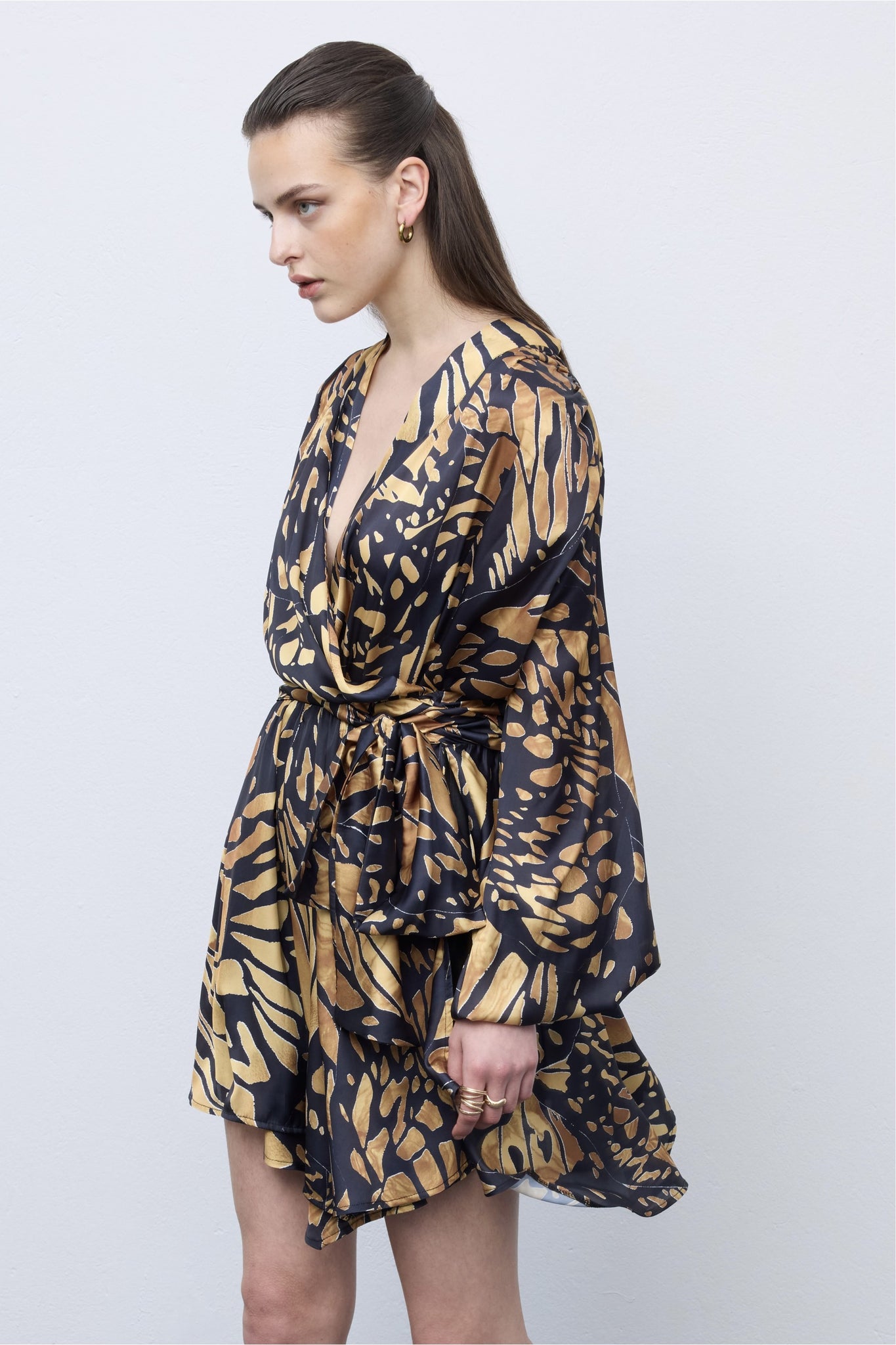 Butterfly Mosaic Wrap Mini Dress