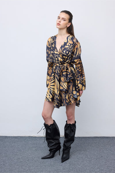 Butterfly Mosaic Wrap Mini Dress