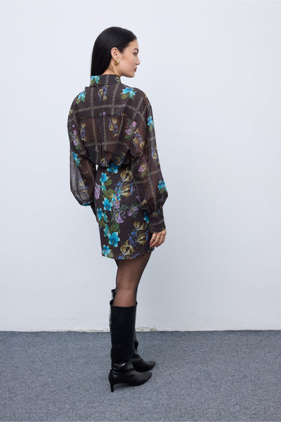 Mocha Bloom Mini Wrap Skirt