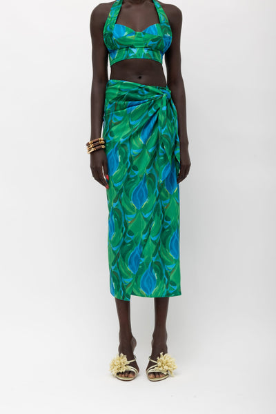 AMAL BLUE GREEN PRINT SKIRT