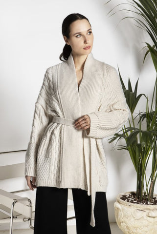 Chunky Knit Pachwork Cardigan Ivory