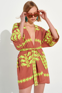 Boho Kimono Dress Neon Lime